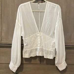 Free People White Long Sleeve Blouse